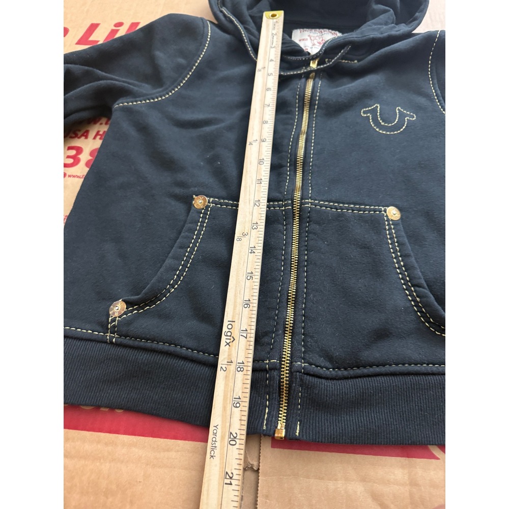 True Religion Womens Black Gold Stitch Buddha World Tour Zip Up Hoodie Small - Picture 6 of 6
